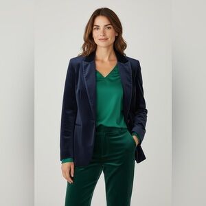 Ricki's Velvet Blazer Jacket Shawl Collar Single Button Navy Blue‎ Career